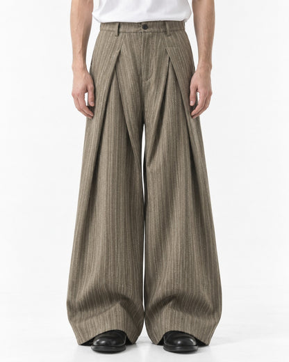 Overlap Front Striped Wide-Leg Trousers