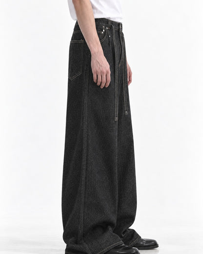 Hanging Lace-Tie Wide-Leg Jeans