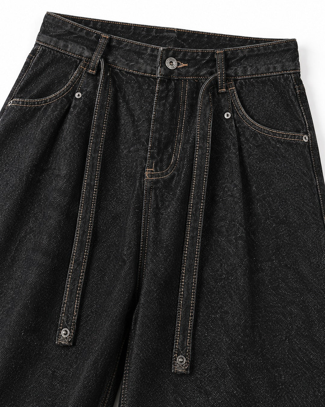 Hanging Lace-Tie Wide-Leg Jeans