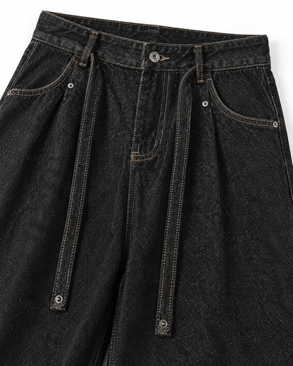Hanging Lace-Tie Wide-Leg Jeans