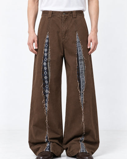 Slashed Contrast-Patch Wide-Leg Pants