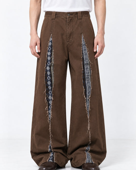 Slashed Contrast-Patch Wide-Leg Pants