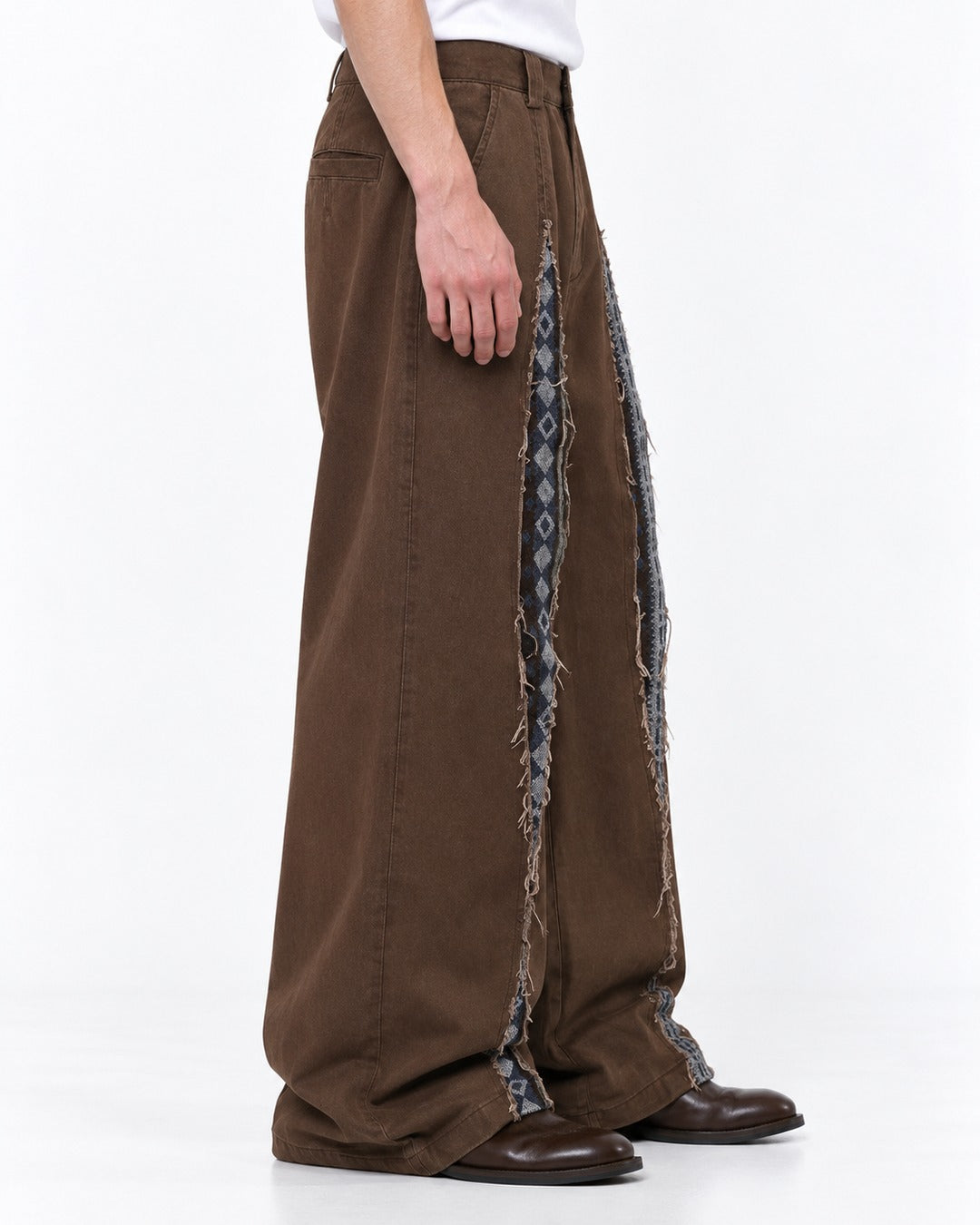 Slashed Contrast-Patch Wide-Leg Pants