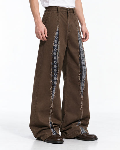 Slashed Contrast-Patch Wide-Leg Pants
