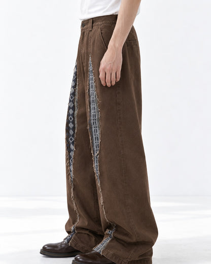 Slashed Contrast-Patch Wide-Leg Pants