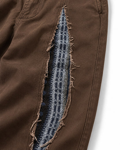 Slashed Contrast-Patch Wide-Leg Pants