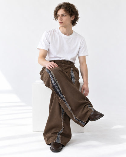 Slashed Contrast-Patch Wide-Leg Pants