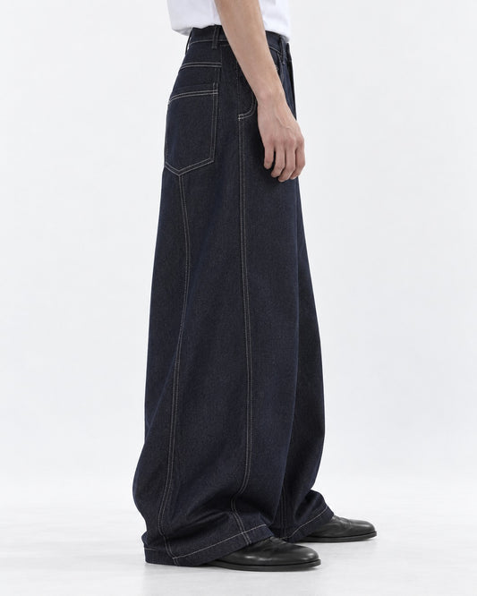 Topstitched Patch-Pocket Balloon Jeans