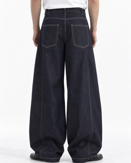 Topstitched Patch-Pocket Balloon Jeans