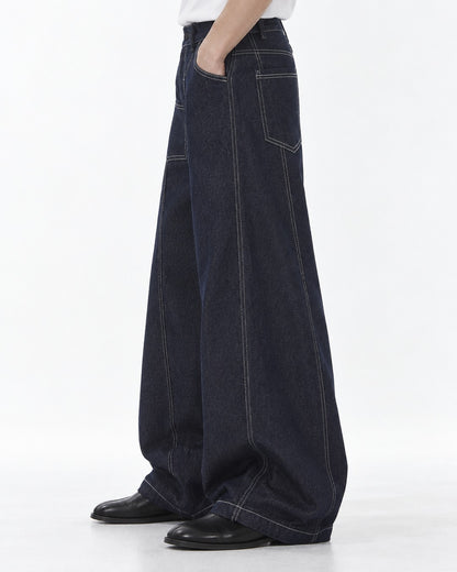 Topstitched Patch-Pocket Balloon Jeans