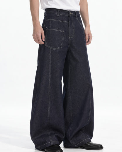 Topstitched Patch-Pocket Balloon Jeans