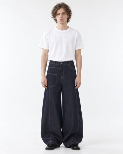 Topstitched Patch-Pocket Balloon Jeans