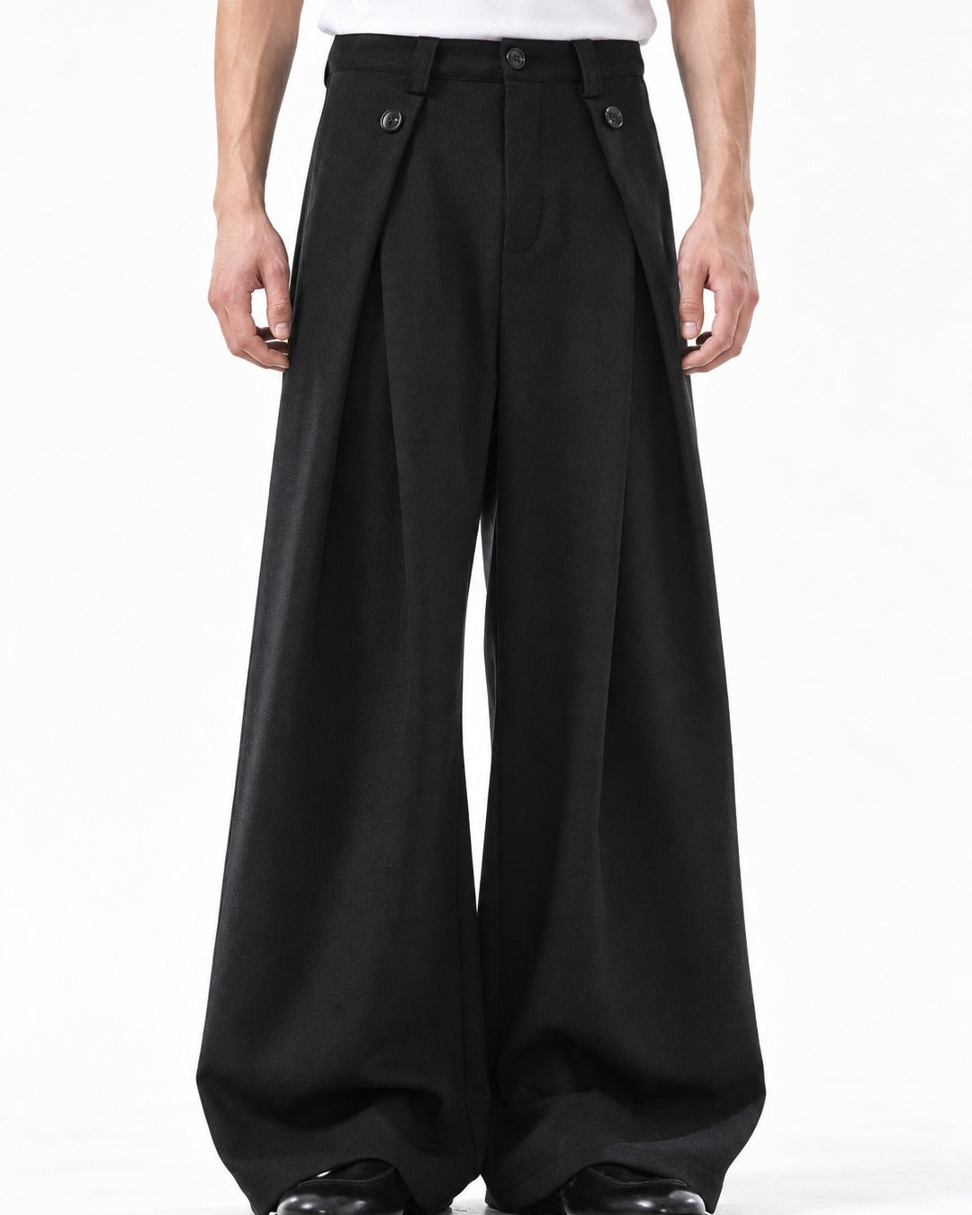 Pleated Wide-Leg Pants with Ankle Zip