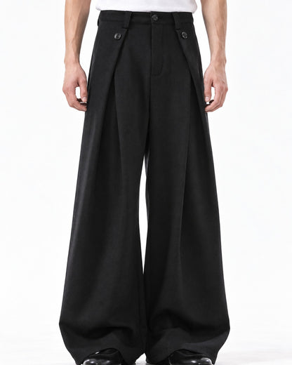 Pleated Wide-Leg Pants with Ankle Zip