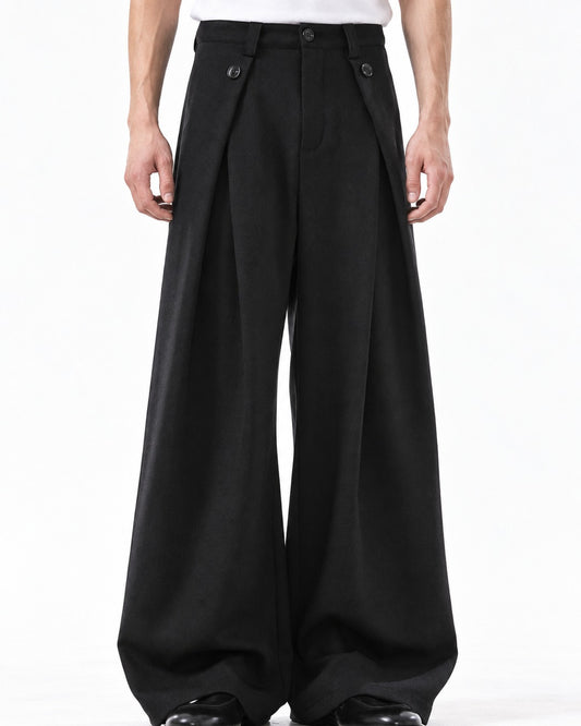 Pleated Wide-Leg Pants with Ankle Zip