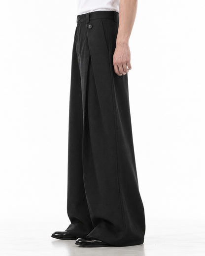Pleated Wide-Leg Pants with Ankle Zip