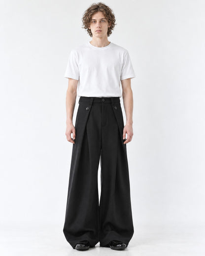 Pleated Wide-Leg Pants with Ankle Zip