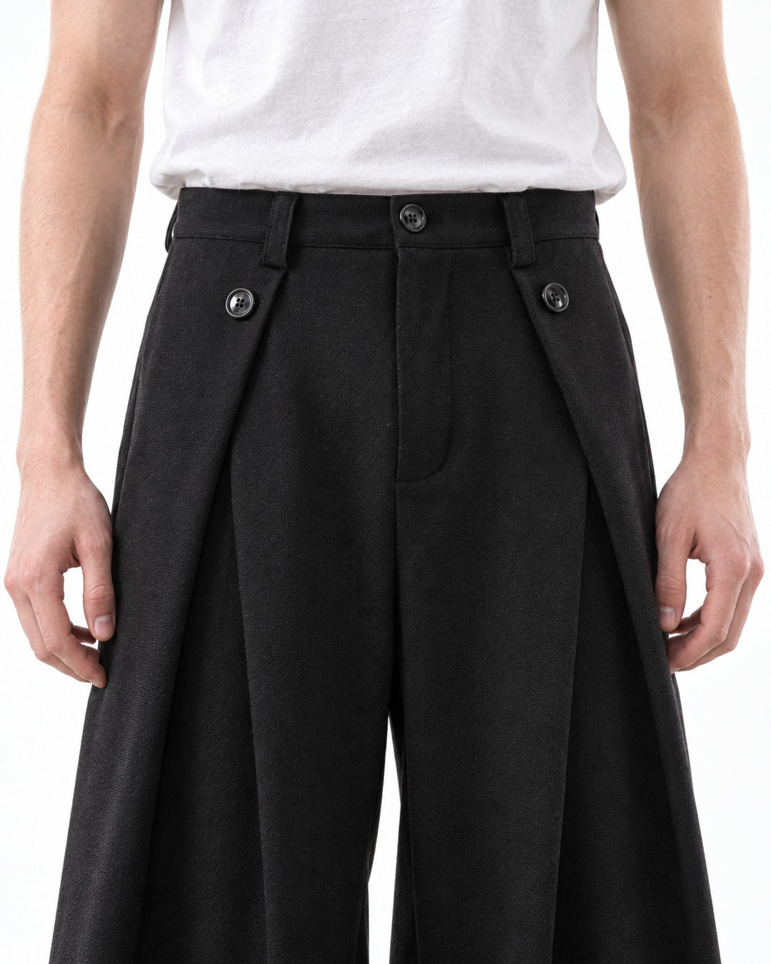 Pleated Wide-Leg Pants with Ankle Zip