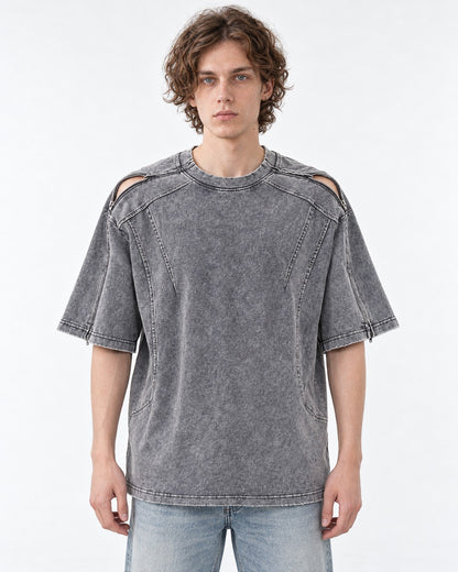Washed Tee with Dropped Seam Sleeve