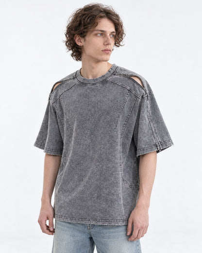 Washed Tee with Dropped Seam Sleeve