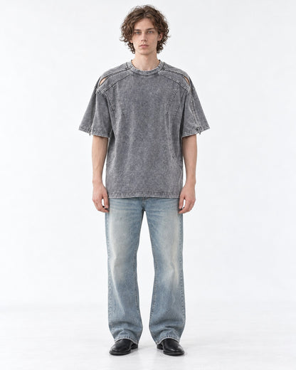 Washed Tee with Dropped Seam Sleeve