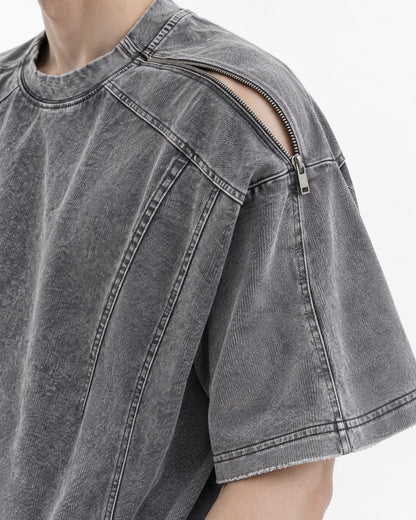 Washed Tee with Dropped Seam Sleeve