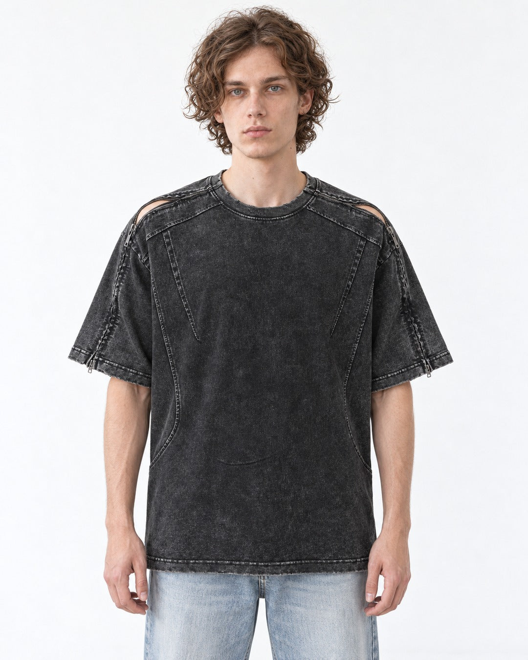 Washed Tee with Dropped Seam Sleeve