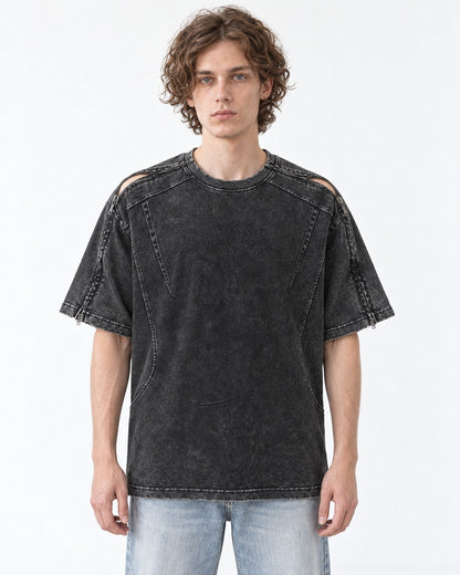 Washed Tee with Dropped Seam Sleeve
