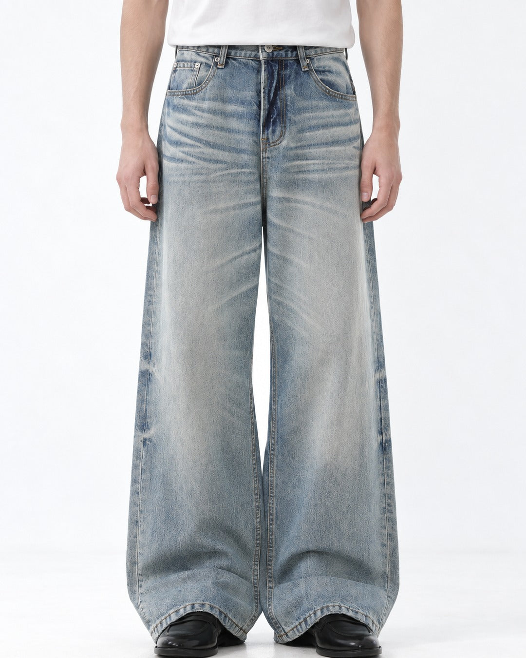 Whisker Wash Wide-Leg Jeans