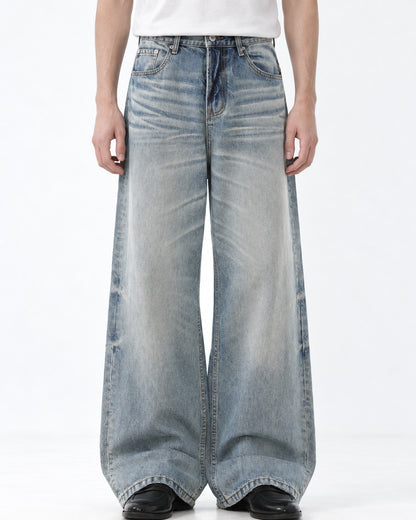 Whisker Wash Wide-Leg Jeans