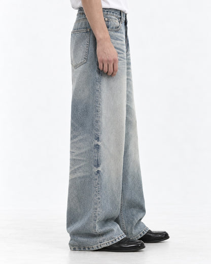 Whisker Wash Wide-Leg Jeans