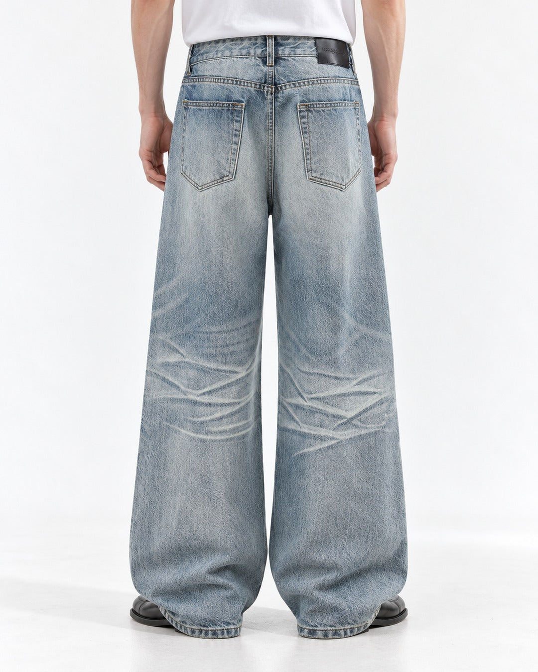 Whisker Wash Wide-Leg Jeans