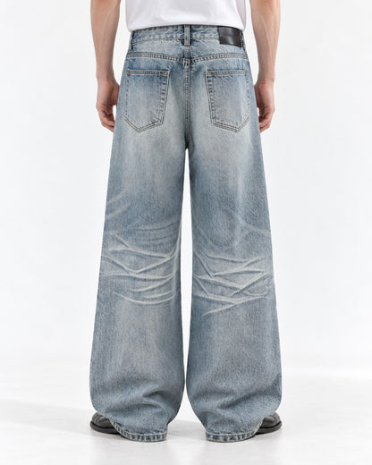Whisker Wash Wide-Leg Jeans