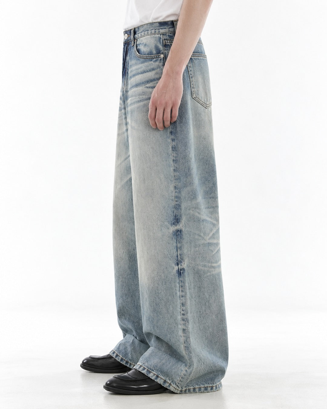 Whisker Wash Wide-Leg Jeans