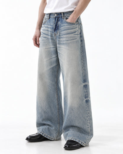 Whisker Wash Wide-Leg Jeans