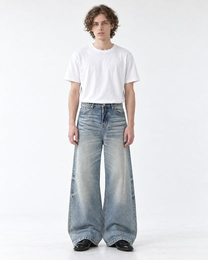 Whisker Wash Wide-Leg Jeans