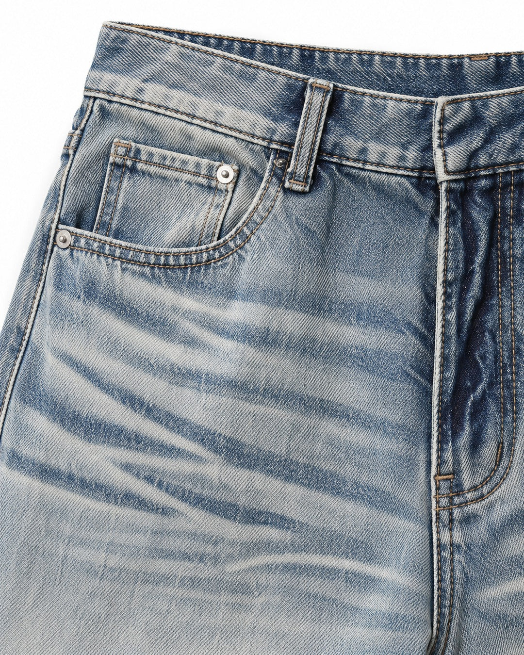Whisker Wash Wide-Leg Jeans