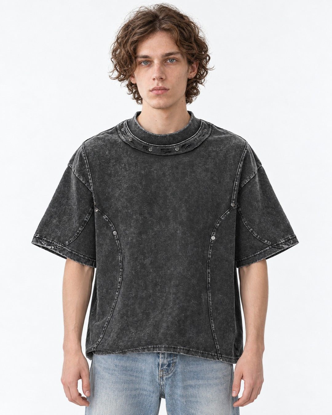 Washed Tee with Curved Seam Panel