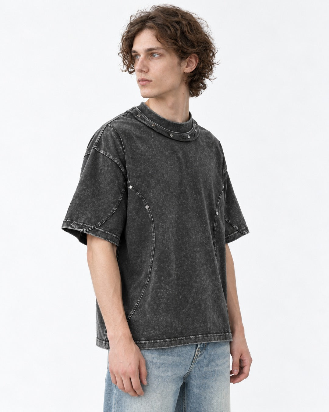 Washed Tee with Curved Seam Panel