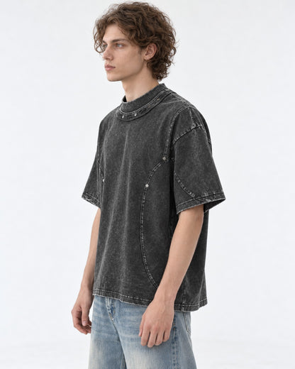 Washed Tee with Curved Seam Panel
