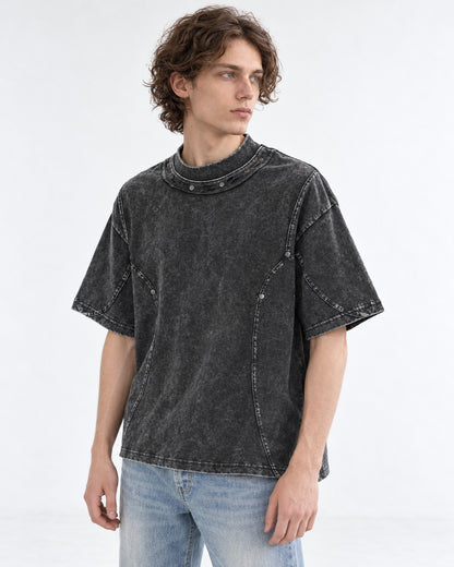 Washed Tee with Curved Seam Panel