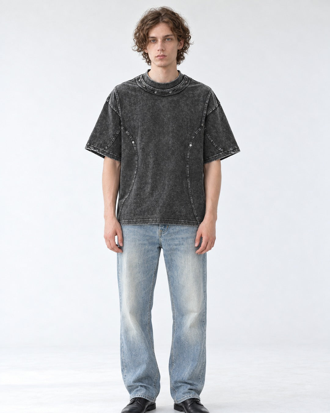 Washed Tee with Curved Seam Panel