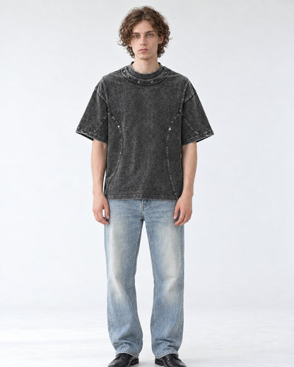 Washed Tee with Curved Seam Panel