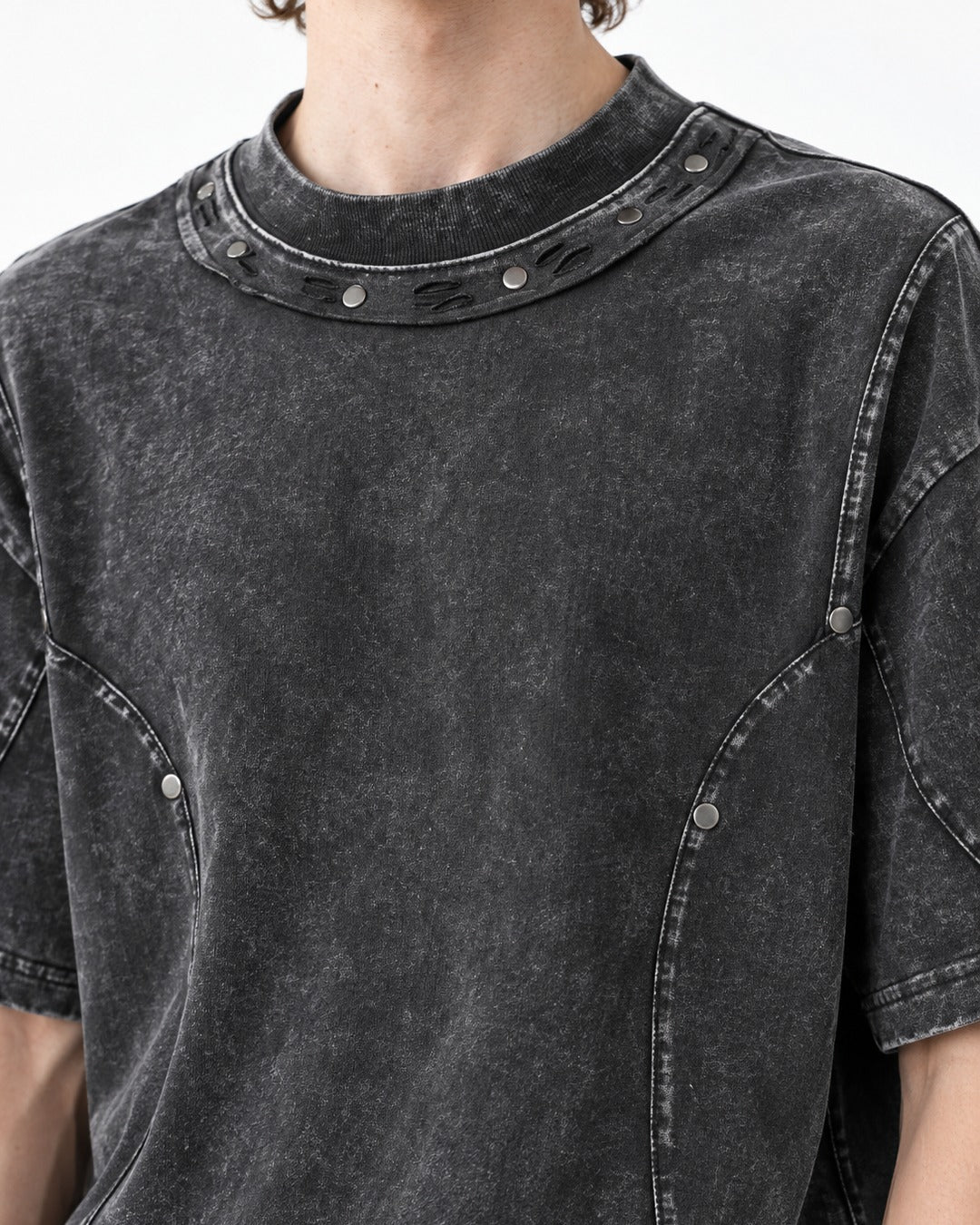Washed Tee with Curved Seam Panel