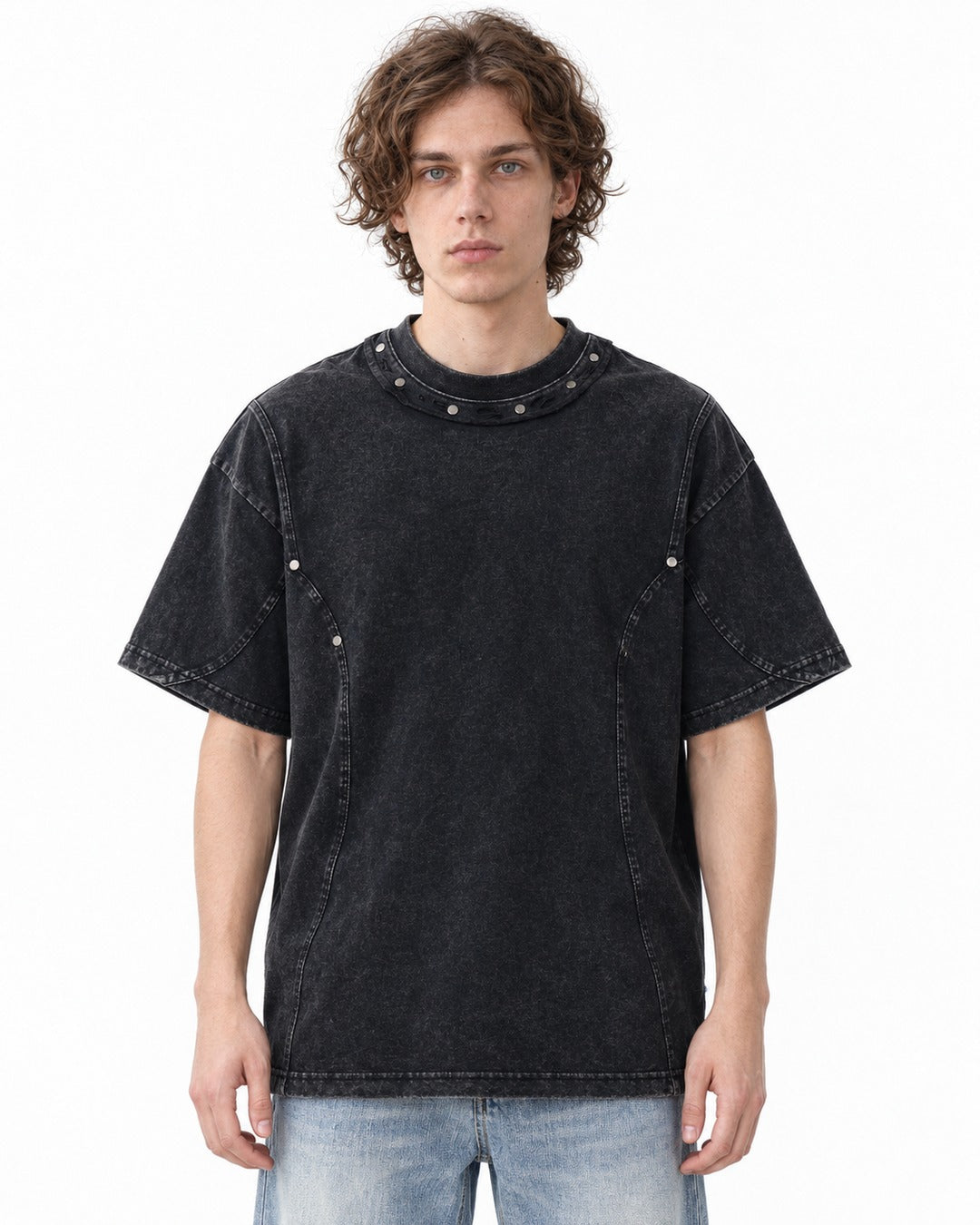 Washed Tee with Curved Seam Panel