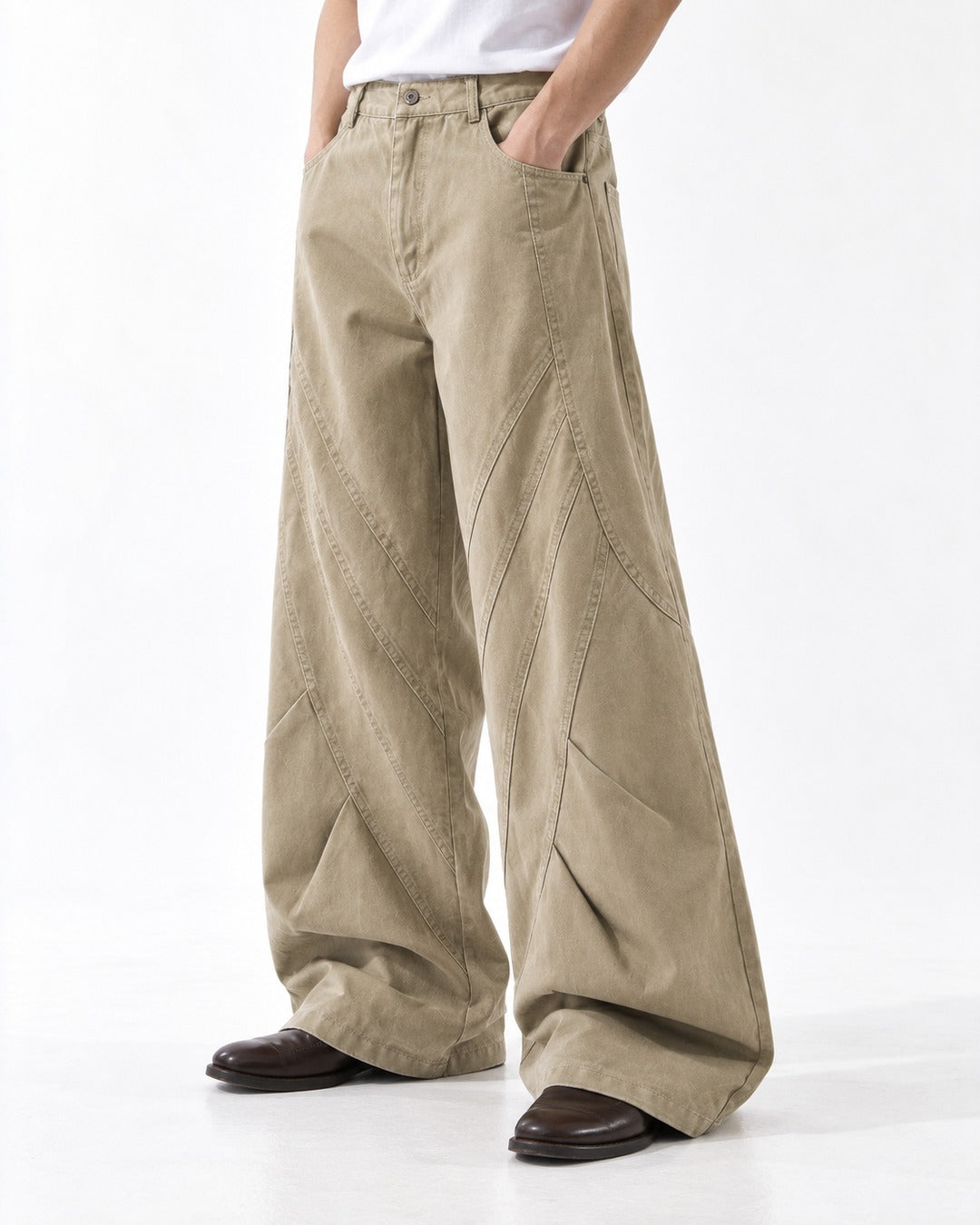 Diagonal Patchwork Wide-Leg Pants