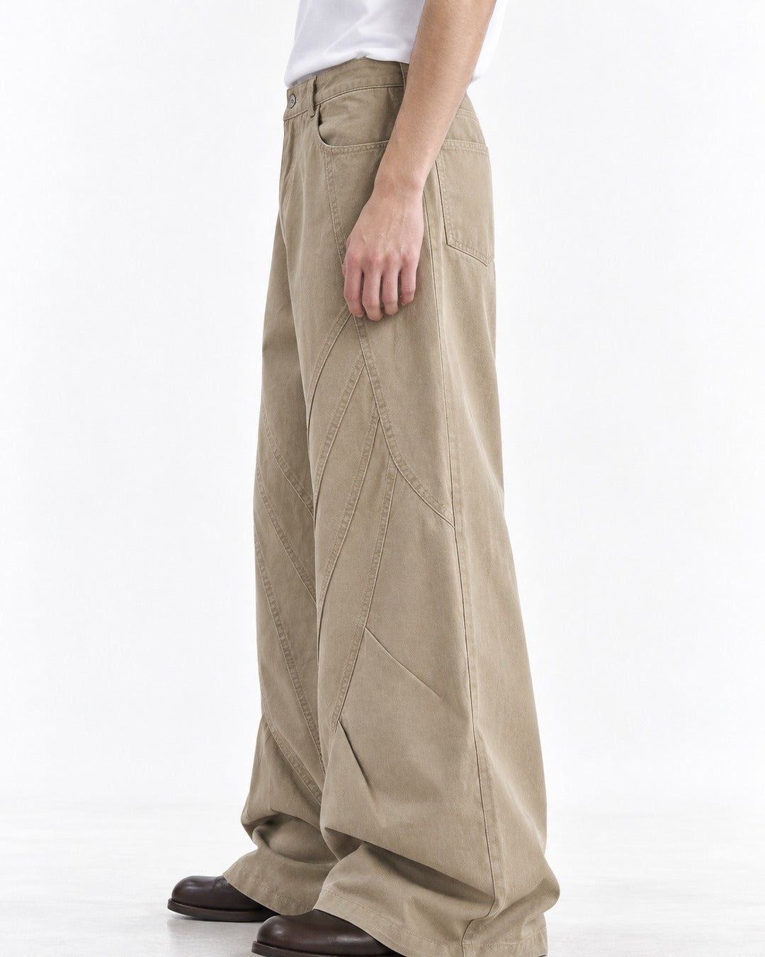 Diagonal Patchwork Wide-Leg Pants