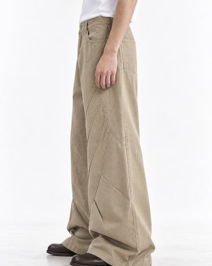 Diagonal Patchwork Wide-Leg Pants