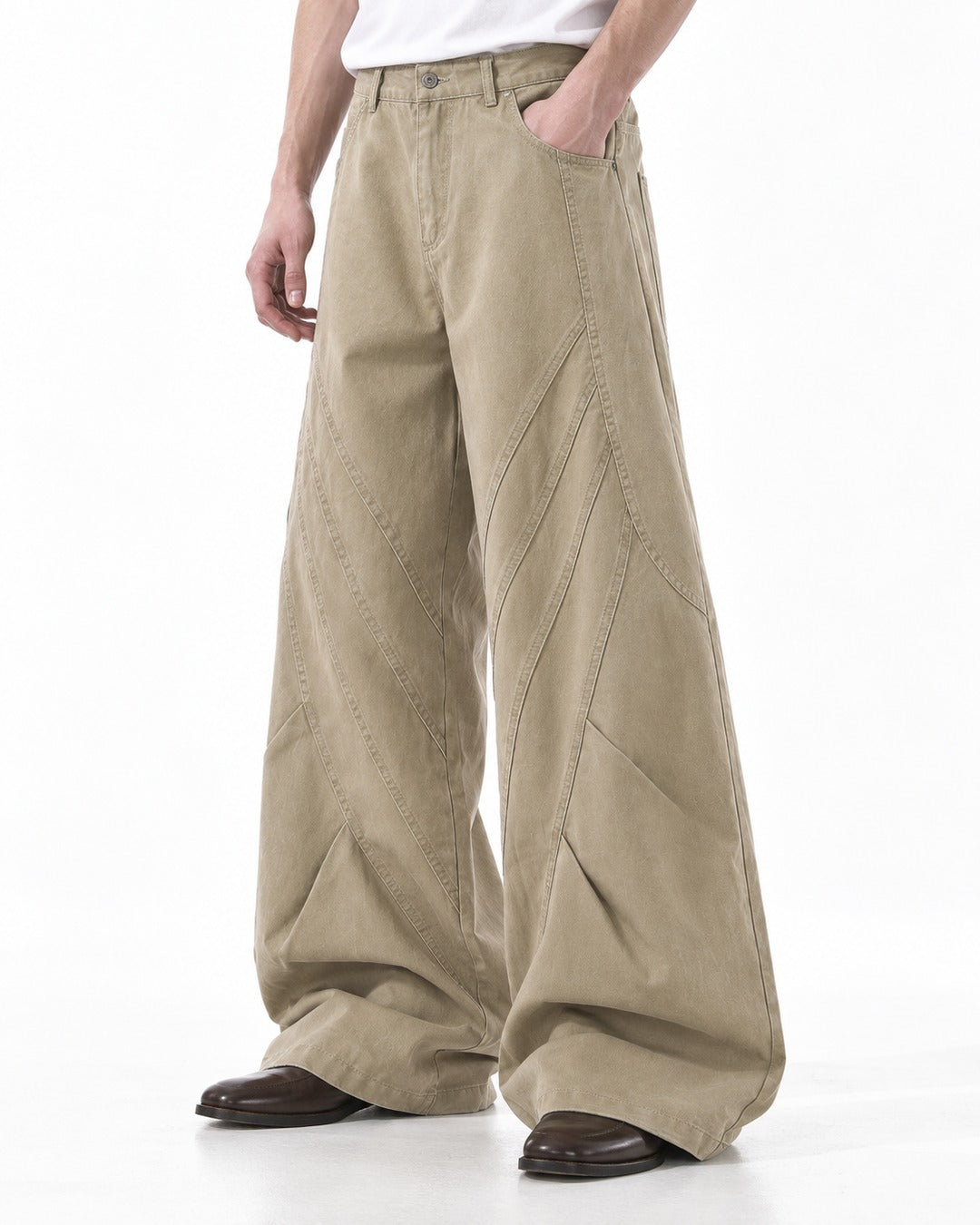 Diagonal Patchwork Wide-Leg Pants