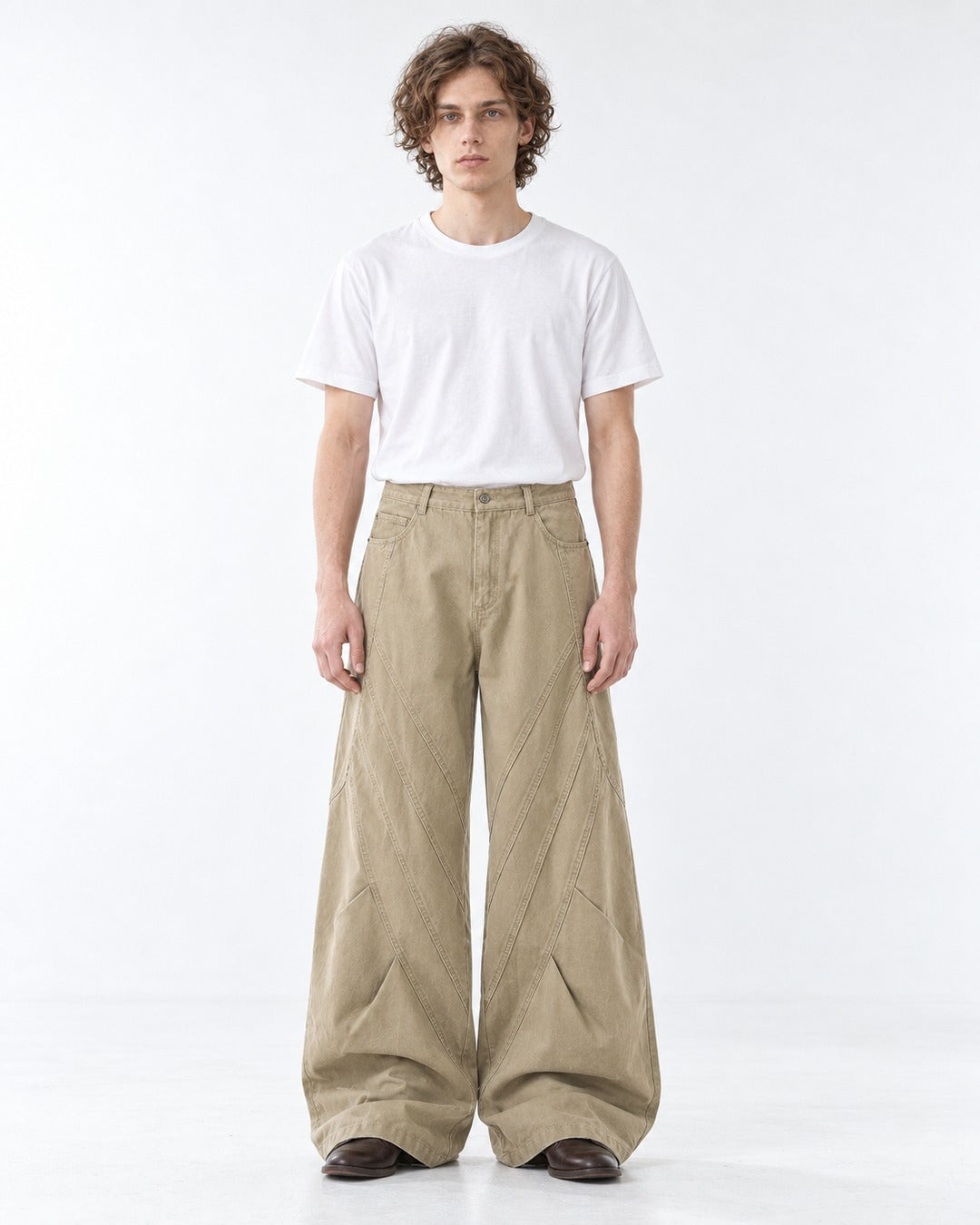 Diagonal Patchwork Wide-Leg Pants